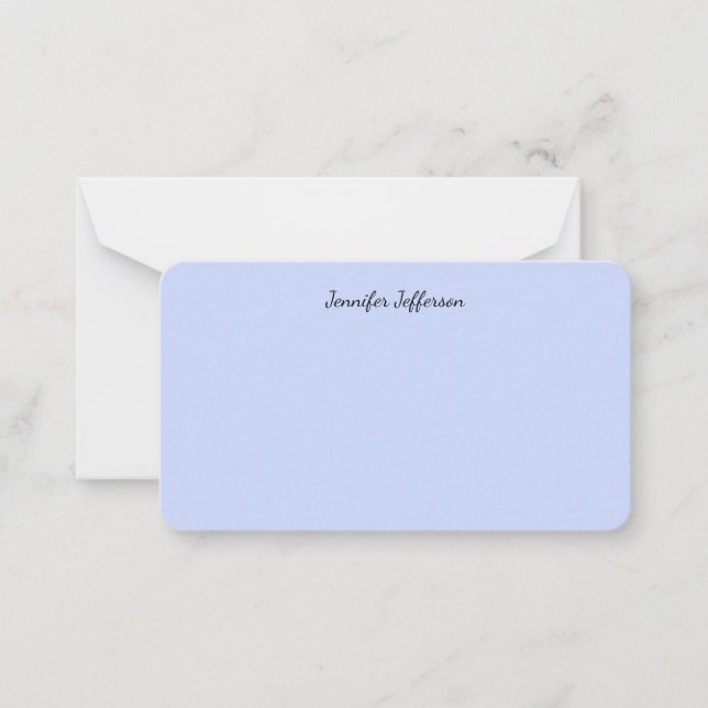 Elegant Modern Handwriting Plain Light Blue Note Card (Front)