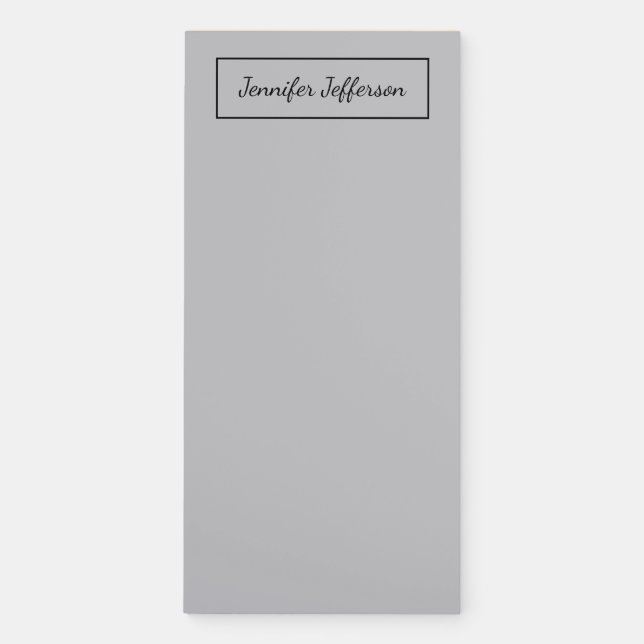 Elegant Modern Handwriting Plain Professional Gray Magnetic Notepad (Front)