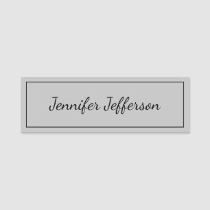 Elegant Modern Handwriting Plain Professional Gray Name Tag