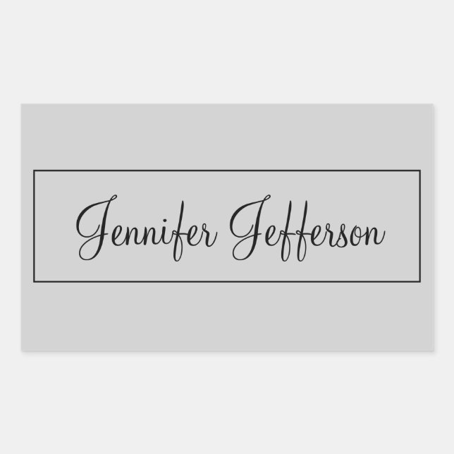 Elegant Modern Handwriting Plain Professional Gray Rectangular Sticker (Front)