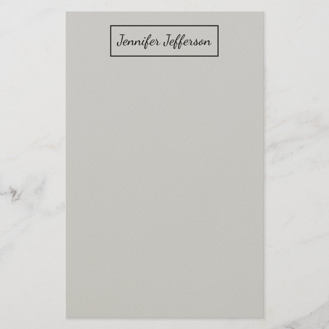 Elegant Modern Handwriting Plain Professional Gray Stationery (Front)