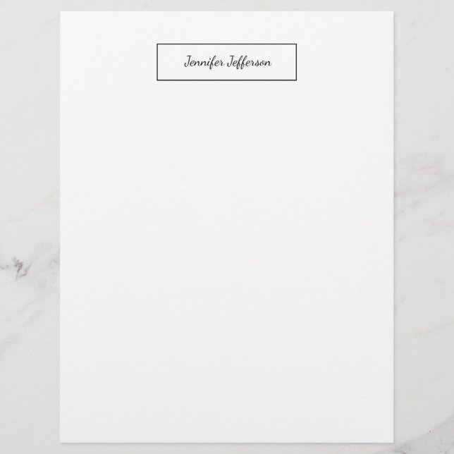 Elegant Modern Handwriting Plain Professional Letterhead (Front)