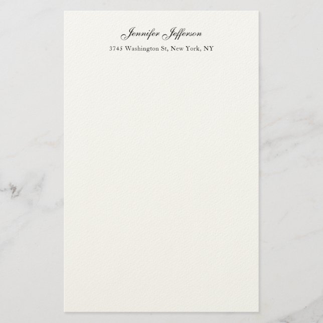 Elegant Modern Handwriting Plain Professional Stationery (Front)