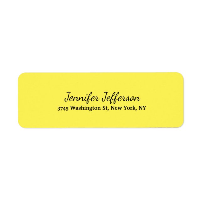 Elegant Modern Handwriting Plain Yellow Label (Front)