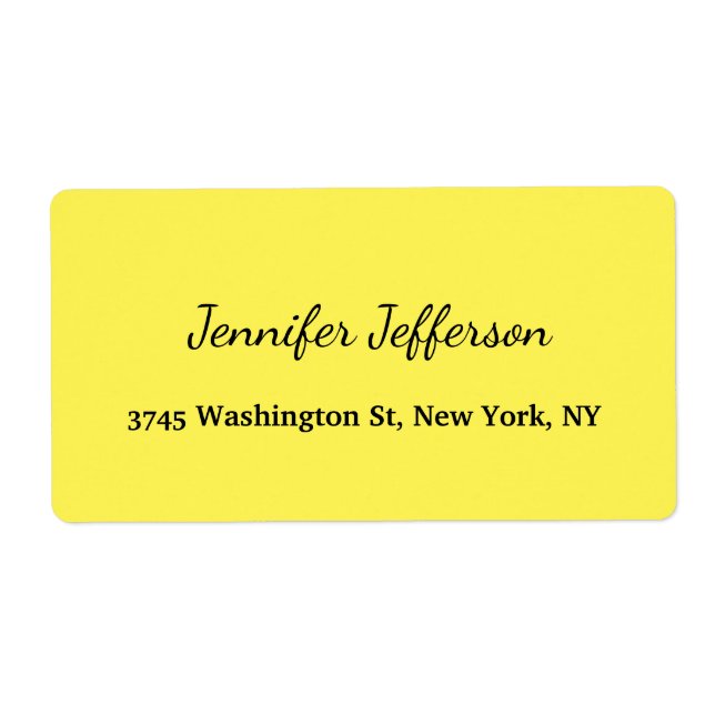 Elegant Modern Handwriting Plain Yellow Label (Front)