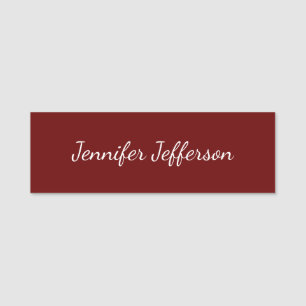 Elegant Modern Handwriting Professional Dark Red Name Tag