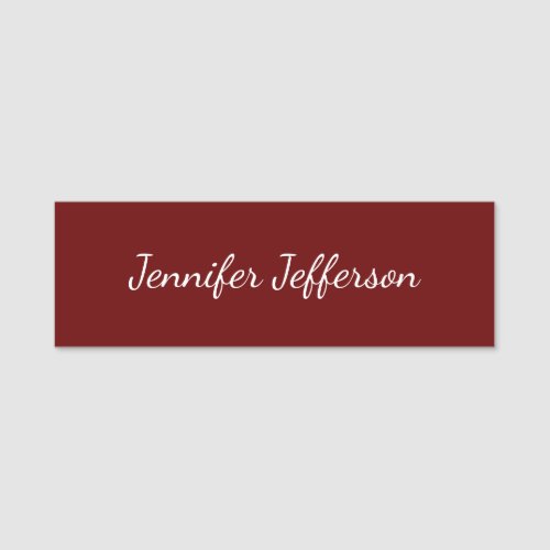 Elegant Modern Handwriting Professional Dark Red Name Tag