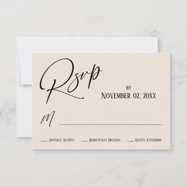 Elegant, Modern Handwriting Simple Cream RSVP Card (Front)