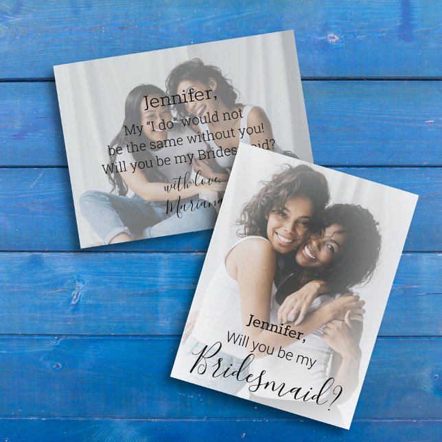 elegant modern handwritten faded photo bridesmaid invitation postcard (Creator Uploaded)