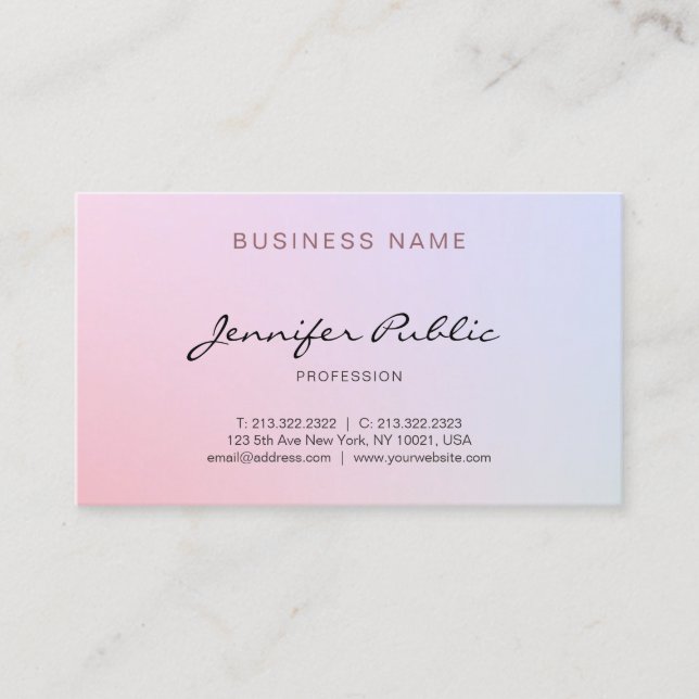 Elegant Modern Handwritten Script Colorful Plain Business Card (Front)