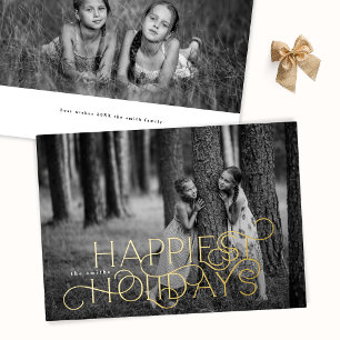 Elegant Modern Happiest Holidays 2 photo Foil Holiday Card