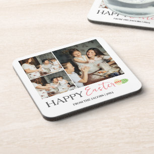 Elegant Modern Happy Easter Eggs, family 3 photo Beverage Coaster