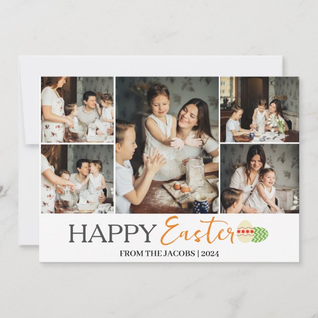 Elegant Modern Happy Easter Eggs, family 5 photo  Holiday Card (Front)