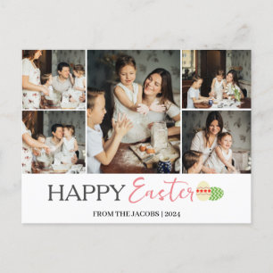 Elegant Modern Happy Easter Eggs, family 5 photo Holiday Postcard