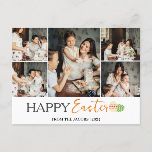 Elegant Modern Happy Easter Eggs family 5 photo  Holiday Postcard