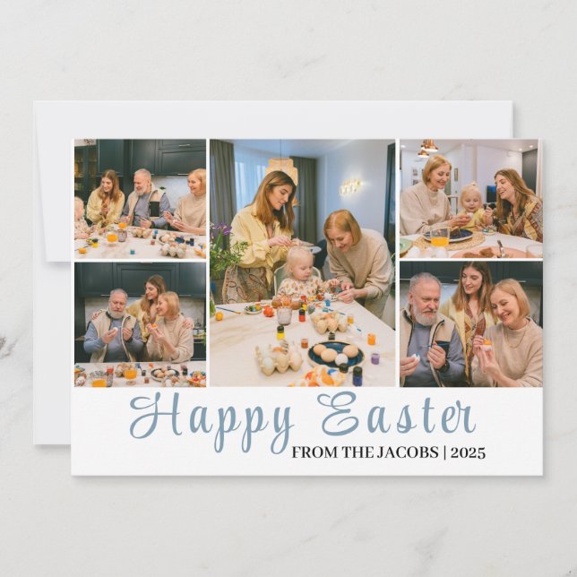 Elegant Modern Happy Easter Eggs, family 6 photo  Holiday Card (Front)