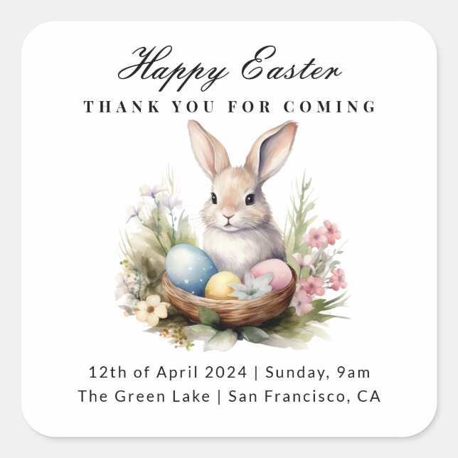 Elegant Modern Happy Easter Thank You for Coming Square Sticker (Front)