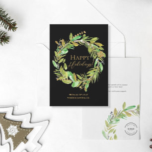 Elegant Modern Happy Holidays Wreath Corporate Holiday Card