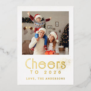Elegant Modern Happy New Year 2026 Family Photo Foil Holiday Card