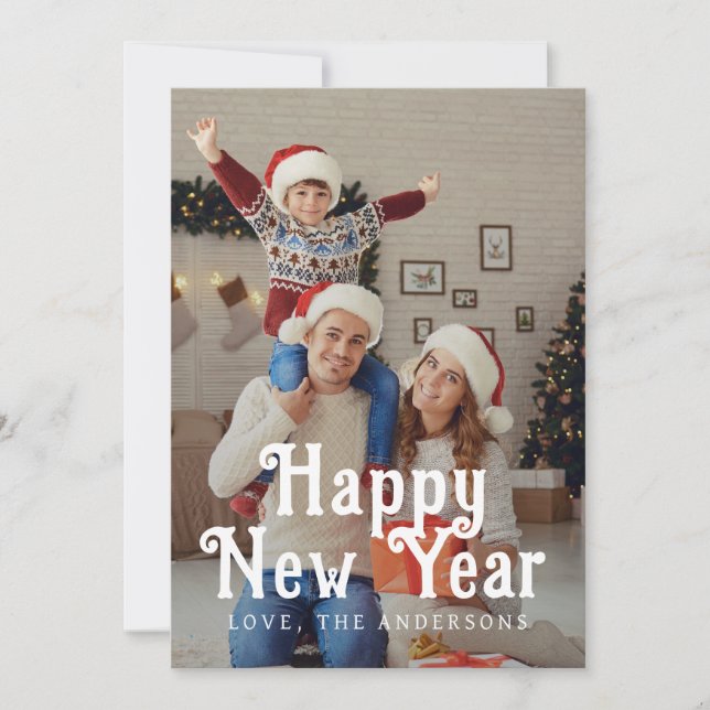 Elegant Modern Happy New Year 2026 Family Photo Holiday Card (Front)