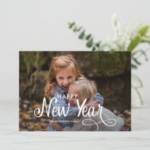 Elegant Modern Happy New Year 3 Photos Script Hol Holiday Card