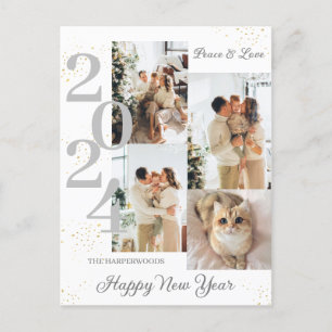 Elegant Modern Happy New Year 4 Multi Photo Holida Holiday Postcard