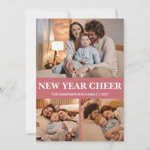 Elegant Modern Happy New Year Black 3 Collage Holiday Card
