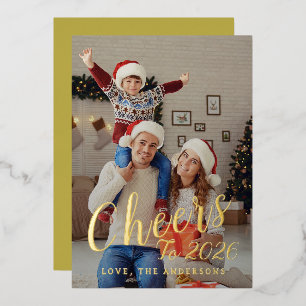 Elegant Modern Happy New Year Family Photo Foil Holiday Card