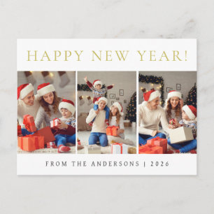 Elegant Modern Happy New Year Family Photo Holiday Postcard