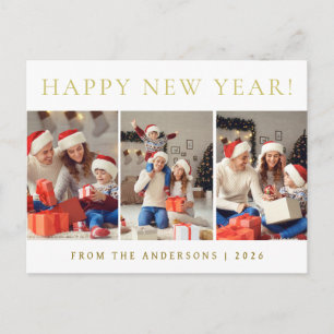Elegant Modern Happy New Year Family Photo Holiday Postcard