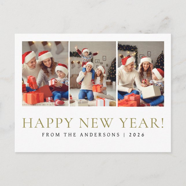 Elegant Modern Happy New Year Family Photo Holiday Postcard (Front)