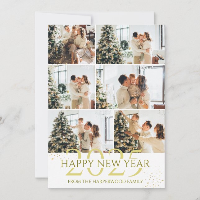Elegant Modern Happy New Year Photo Collage Holiday Card (Front)