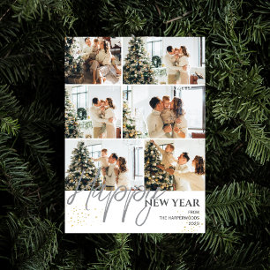 Elegant Modern Happy New Year Photo Collage Holiday Card