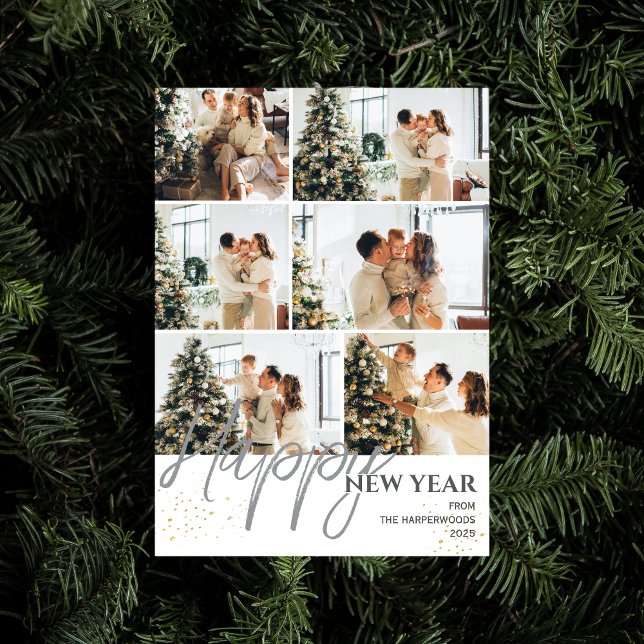 Elegant Modern Happy New Year Photo Collage Holiday Card (Creator Uploaded)
