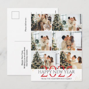Elegant Modern Happy New Year Photo Collage Holiday Postcard