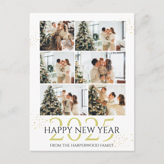 Elegant Modern Happy New Year Photo Collage Holiday Postcard (Front)