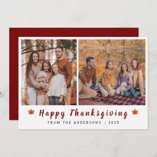 Elegant Modern Happy Thanksgiving Autumn 2 Photo Holiday Card