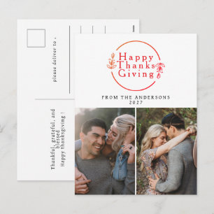 Elegant Modern Happy Thanksgiving Autumn 2 Photo Holiday Postcard