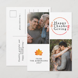 Elegant Modern Happy Thanksgiving Autumn 2 Photo Holiday Postcard