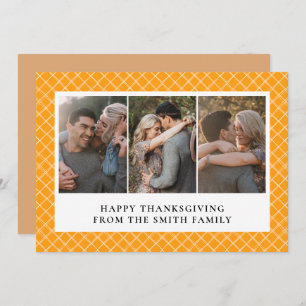 Elegant Modern Happy Thanksgiving Autumn 3 Photo Holiday Card