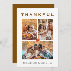 Elegant Modern Happy Thanksgiving Autumn 3 Photo Holiday Card