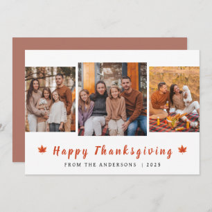 Elegant Modern Happy Thanksgiving Autumn 3 Photo Holiday Card