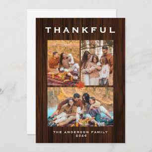 Elegant Modern Happy Thanksgiving Autumn 3 Photo Holiday Card