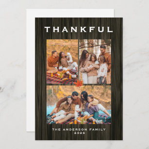 Elegant Modern Happy Thanksgiving Autumn 3 Photo Holiday Card