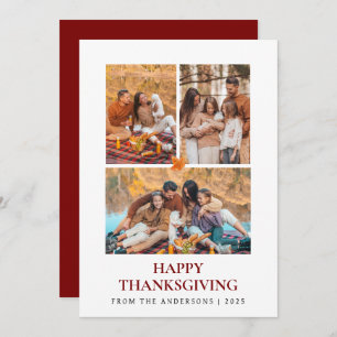 Elegant Modern Happy Thanksgiving Autumn 3 Photo Holiday Card