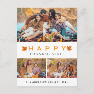Elegant Modern Happy Thanksgiving Autumn 3 Photo Holiday Postcard