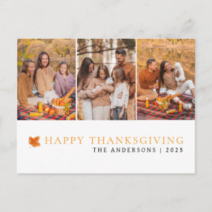 Elegant Modern Happy Thanksgiving Autumn 3 Photo Holiday Postcard