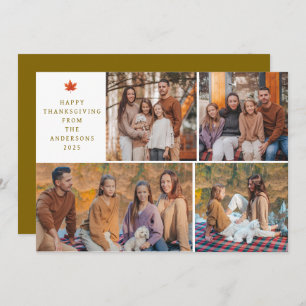Elegant Modern Happy Thanksgiving Autumn 4 Photo Holiday Card