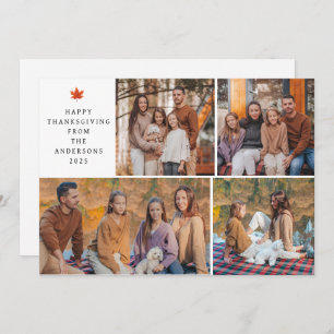 Elegant Modern Happy Thanksgiving Autumn 4 Photo Holiday Card