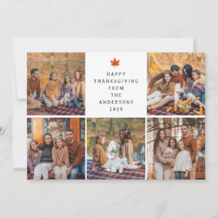 Elegant Modern Happy Thanksgiving Autumn 5 Photo Holiday Card